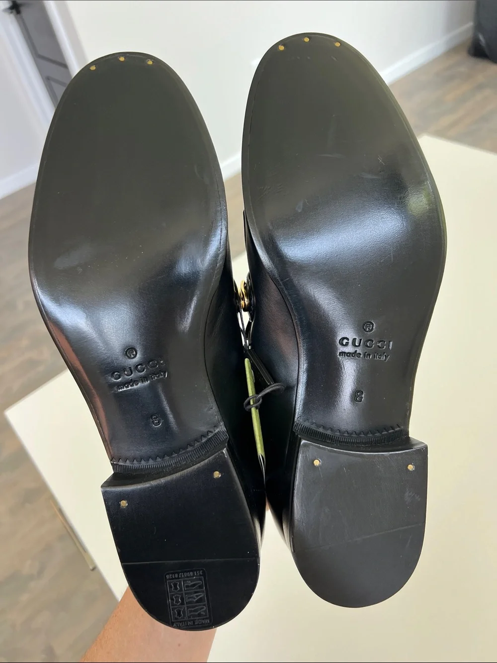 Gucci horsebit fringe kiltie black leather loafers with G gold tone logo men’s 8
